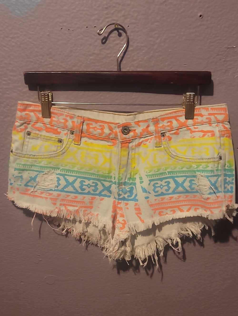 LF Multicolor Tribal Frayed Denim Shorts